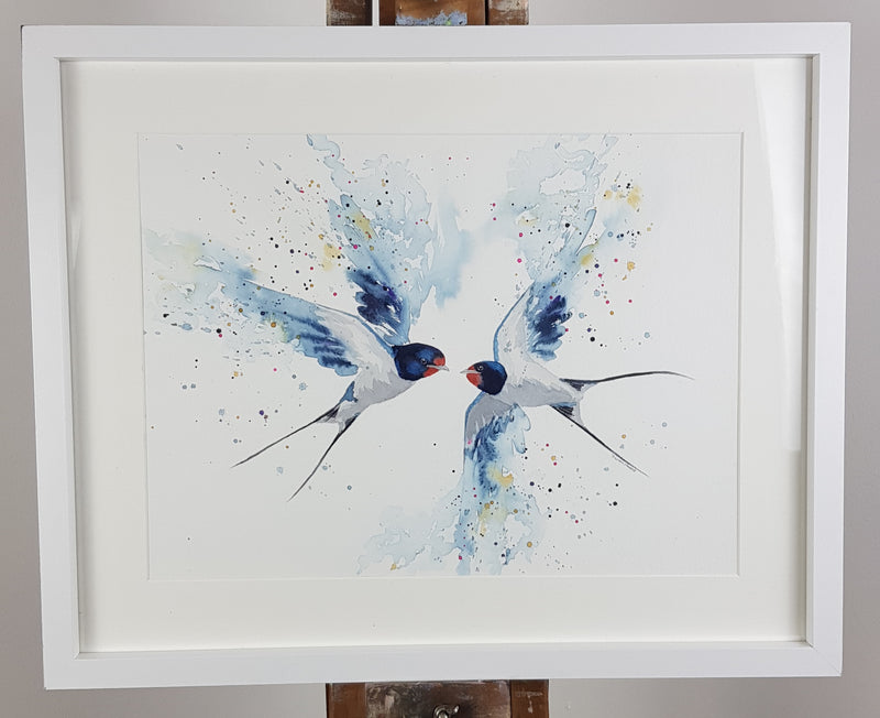 Swallows Watercolour Painting - 'Spring is in the air' 17" x 12"